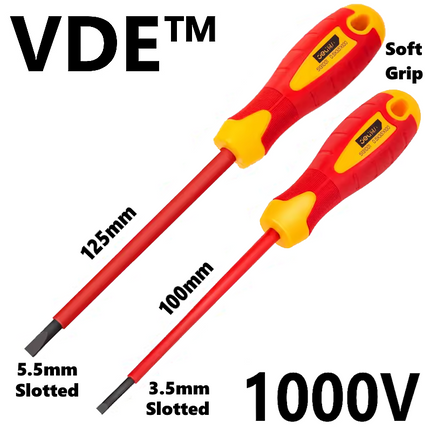 2  Screwdriver VDE Electrical Slotted Flat Insulated Terminal Driver 100mm 125mm