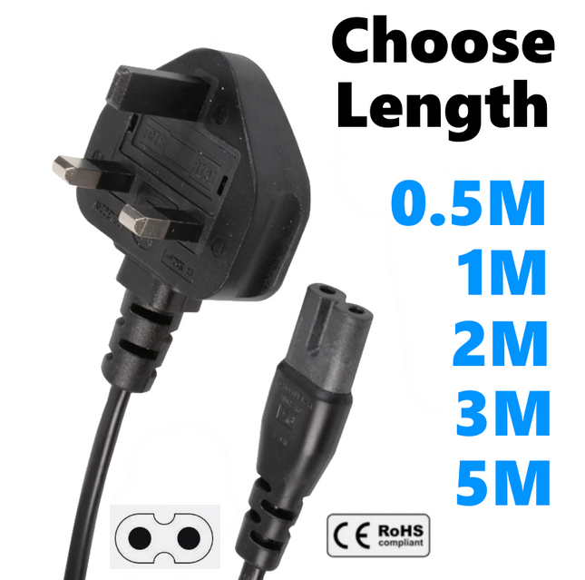 Figure 8 C7 UK Power Cable for XBOX X SERIES PLAYSTATION 5 Mains Lead Plug Black