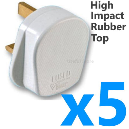 5x Heavy Duty Hard High Impact Rubber Plug Top 13A Electrical Rewireable White