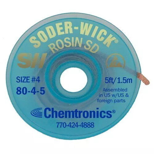 Chemtronics Soder-Wick Rosin Flux Desoldering Braid Wick 2.8mm Blue Label 80-4-5