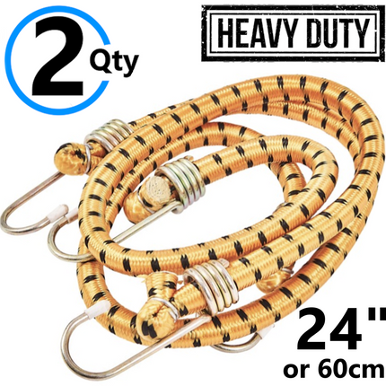 2x 24" Long Bungee Cords Wires Hooks Cables Straps Bungie Elastic Rope Tie