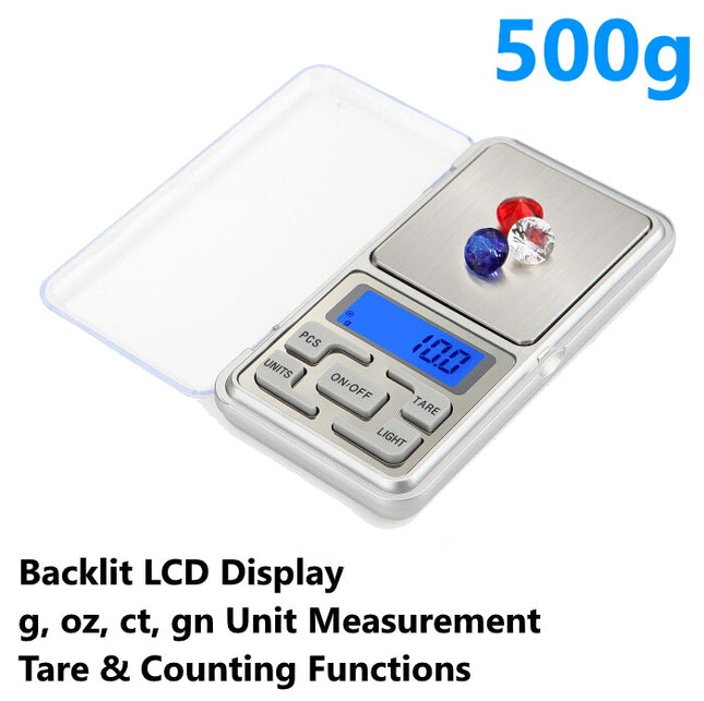 Pocket Digital Mini Scales Jewellery Gold Weighing LCD Kitchen 0.1g 500g Grams
