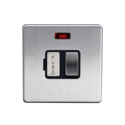 Screwless Slim Brushed Chrome Steel Silver Light Switches & Sockets Black Insert