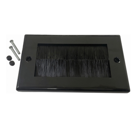 Cable Entry/Exit BRUSH Faceplate for Wall Outlet Double Gang BLACK & Black Brush
