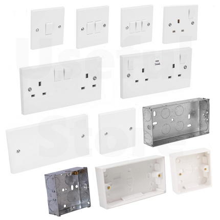 Switched Plug Sockets White Plastic UK Light Electrical Wall Socket 13 Amp
