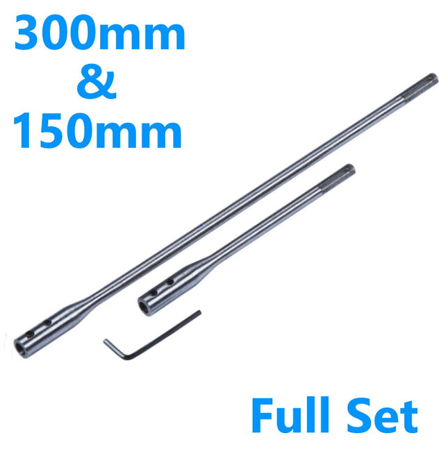 3pc Flat Wood Drill Bit  6" & 12'' (15 / 30cm) EXTENSION BAR SET 1/4'' Hex Shank