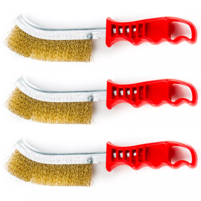 3 x Brassed Steel Wire Brush - Paint Rust Metal Remover Tool Heavy Duty