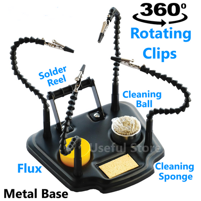 Flexible Third Hand Soldering Clips Arms Stand Holder Sponge Flux Cleaning Ball