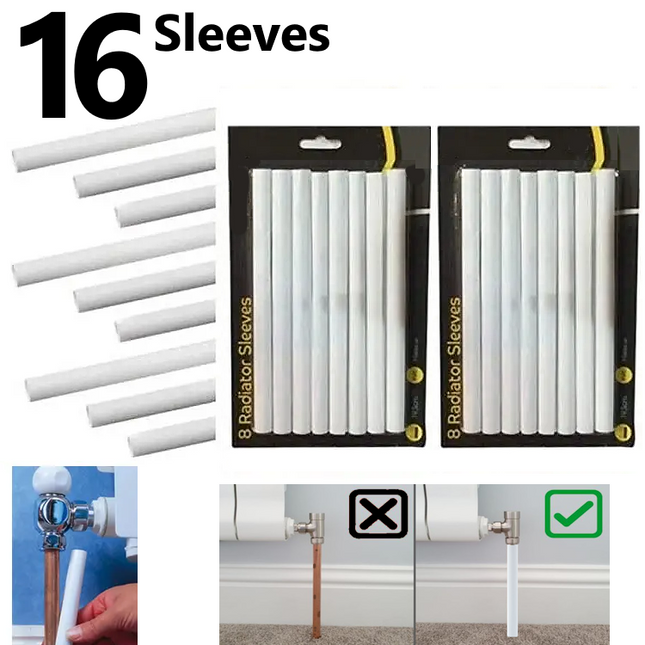 16x New Radiator Pipe Covers 19.5cm Sleeves Shrouds Snap Around Pipes - White