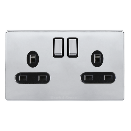 Screwless Slim Mirror Polished Chrome Light Switches & Sockets Black Inserts