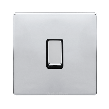 Screwless Slim Mirror Polished Chrome Light Switches & Sockets Black Inserts