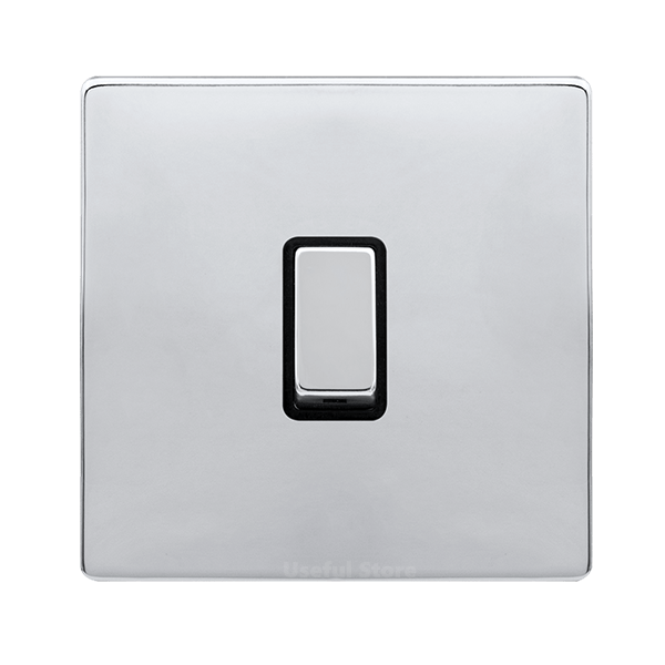 Screwless Slim Mirror Polished Chrome Light Switches & Sockets Black Inserts