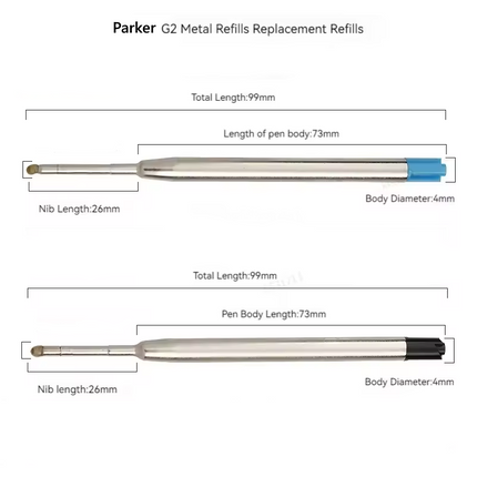 Parker Compatible Black & Blue Ink Pen Refills G2 Ballpoint Pens Medium