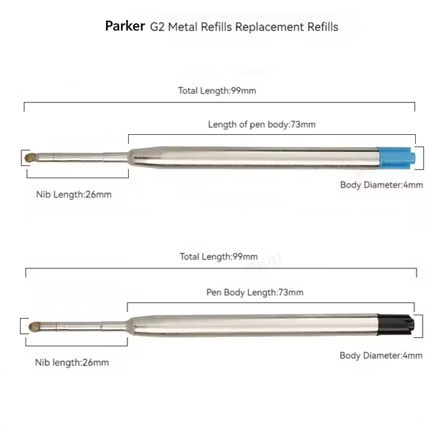Parker Compatible Black & Blue Ink Pen Refills G2 Ballpoint Pens Medium