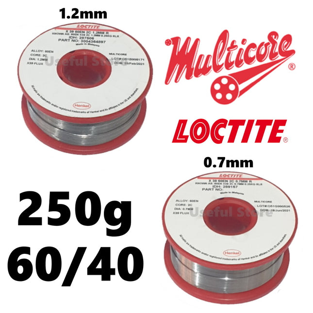 Multicore Loctite 60/40 Tin Lead No Clean Rosin Flux Solder Wire 0.7 1.2mm 250g