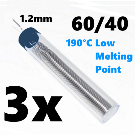 3x 60/40 SOLDER WIRE TUBE TIN LEAD FLUX COVERED ELECTRICAL SOLDERING 17g 1.2mm