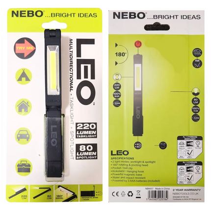 2x Worklight Torch Nebo Multi-Directional Cob LED 220 Lumens Black INC BATTERIES