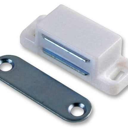 2 x White Magnetic Catches, Cupboard Cabinet Door Pull Furniture Wardrobe 42mm
