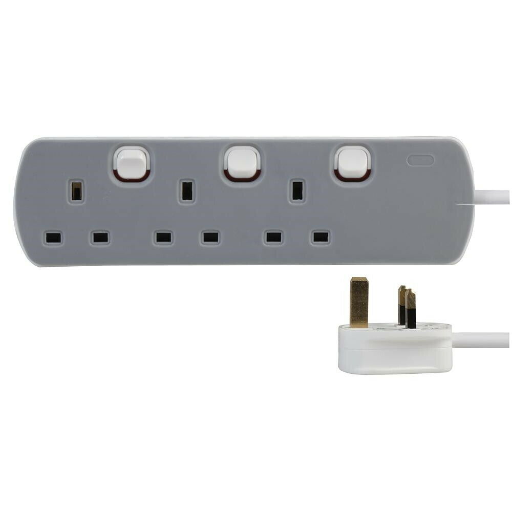 3 / 4 / 5 Way Gang Extension Lead Grey switched Office Home PC Desk UK Plug 13A