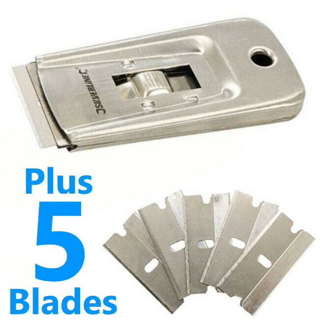 Blade Scraper Window Clean Paint Label Tool Remover Razor Glass Cleaner 5 Blades