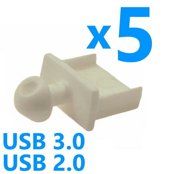 5x White USB 2.0 / 3.0 Type A Male Dust Cover / Cap PC Laptop Notebook Computer