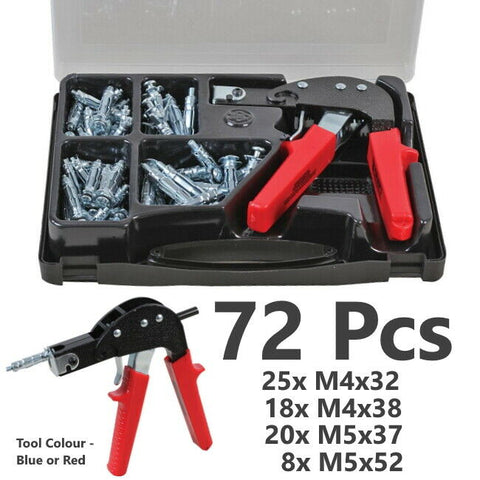 Wall Anchor Setting Tool Gun & M4 M5 Mixed Screw Set Hollow Cavity Plasterboard