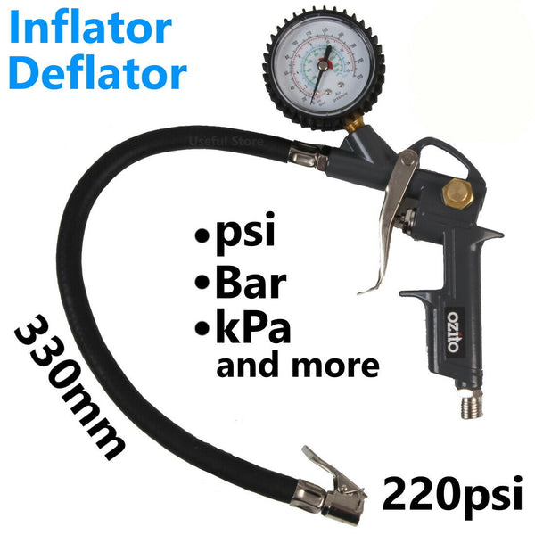 Tyre Pressure Gauge Inflator Air Line Pump Car Van Meter Tester Dial Bar 220 psi