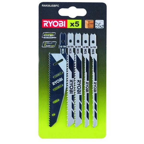 Ryobi Jigsaw Blade Set for Plastic Metal Wood All Brands T & U Shank -RAK05JSBFC