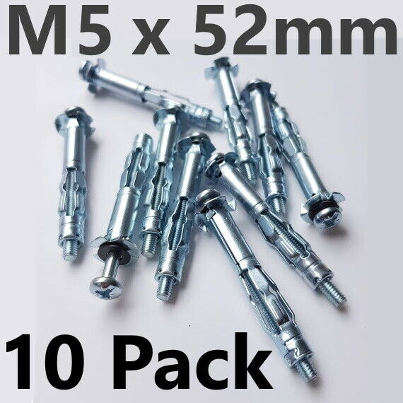 10x M5 52mm Hollow Wall Anchors Screws Cavity Plasterboard Brolly Wall Plugs