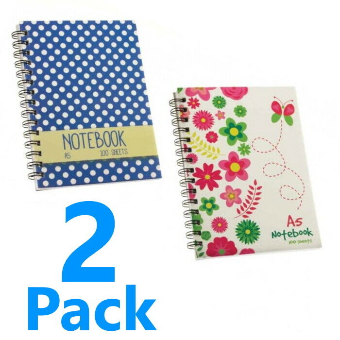 2 A5 Spiral Bound Notepad Book Office Work School Shopping Lined Jotter Notebook