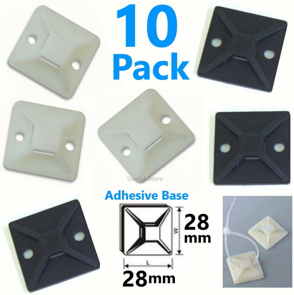 10 Self Adhesive Cable Wire Tie Mounts Cord Square Clips Sticky Base Pad Secure