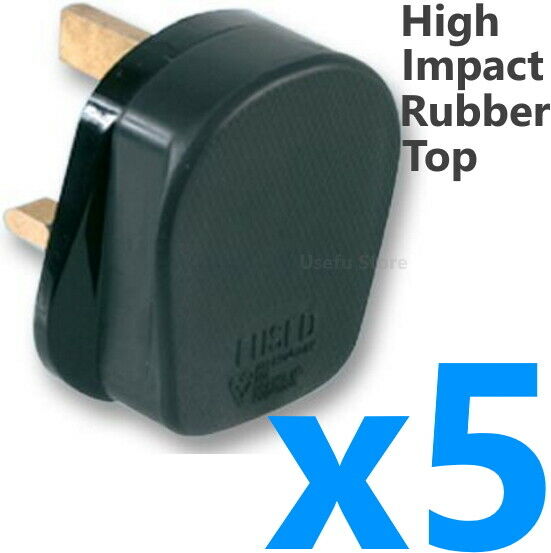 5x Heavy Duty Hard High Impact Rubber Plug Top 13A Electrical Rewireable Black