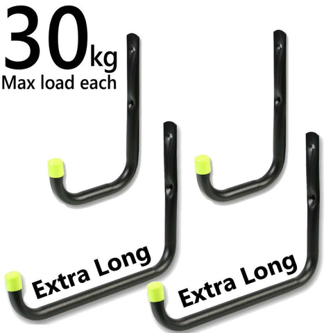 4 Set Heavy Duty Storage Hooks Garage Tool Bike Ladder Wall Long Large Brackets