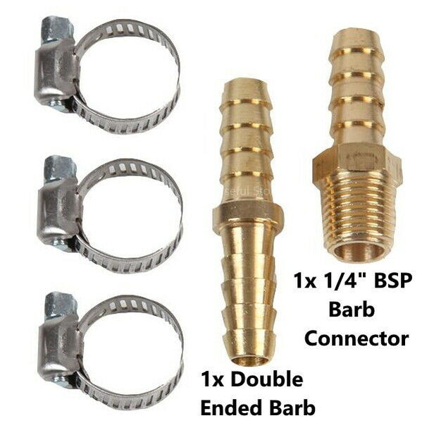 Air Hose Repair Kit 5 Piece 1/4 BSP Male Barb Connector Clamps Thread Fittings