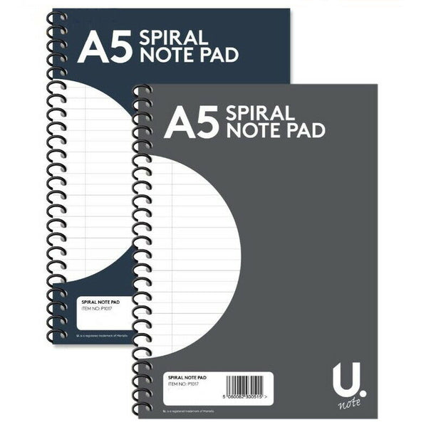 2x A5 Spiral Notebook Note Pad Wiro Wired Bond Pad Lined 80 Pages Jotter Journal