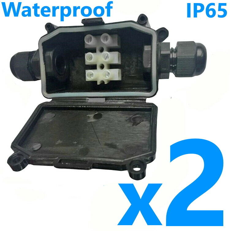 2x Outdoor IP65 Waterproof UV Junction Box Enclosure Electric Wires Cables Block