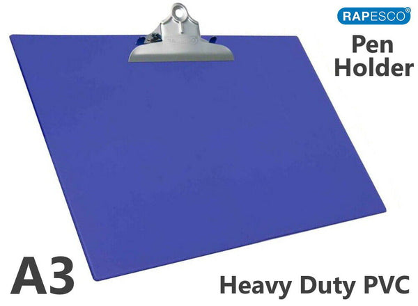 Rapesco A3 Heavy Duty Hardback Clipboard Blue Holder Office Large Spring Clip