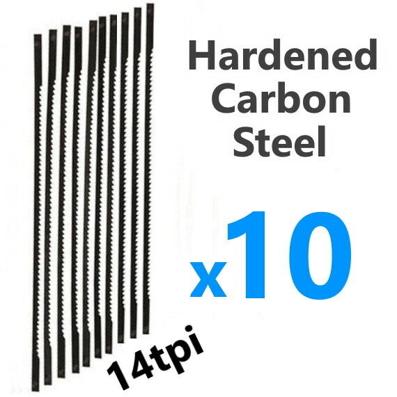 10 Scroll Saw Blades 14 TPI 130mm Long Pin End Ended 14tpi Hardened Carbon Steel