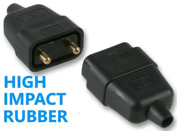 2 Pin Rubber Black Mains Electrical 250V 10 Amp Inline In-Line Connector Extend