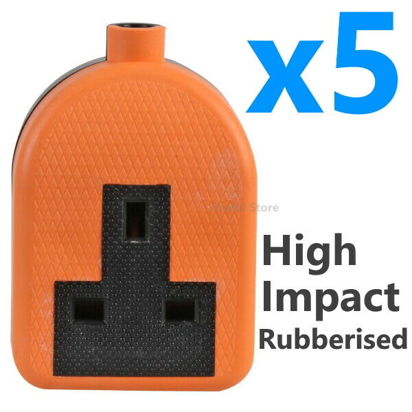 5x 13 AMP 1 Gang Rubberised Socket 13A Mains Extension Electric Trailing Orange