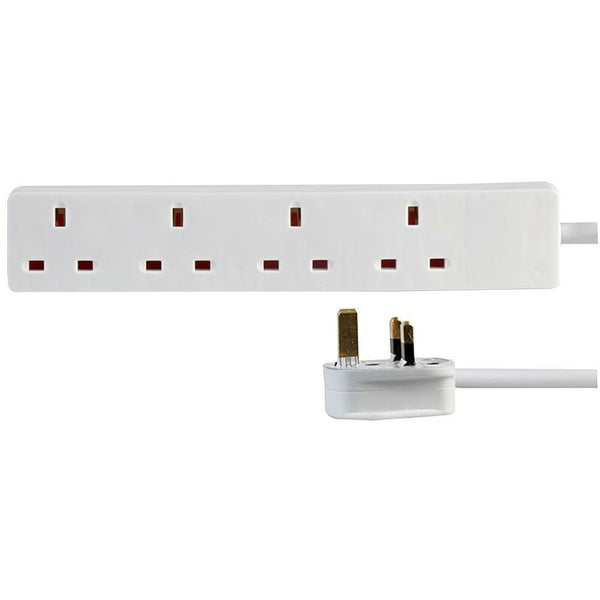 4 Way Extension Lead - Four Gang Electric Multi Plug Socket - White Power Cable