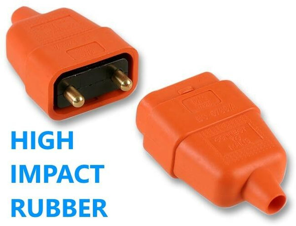 2 Pin Rubber Orange Mains Electrical 250V 10 Amp Inline In-Line Connector Extend