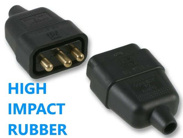 3 Pin Rubber Black Mains Electrical 250V 10 Amp Inline In-Line Connector Extend