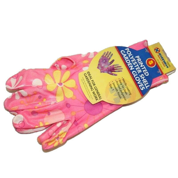 Pink Ladies Women's Girls Gardening Gloves Pair Coated Floral Pattern DIY Garden