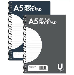 2x A5 Spiral Notebook Note Pad Wiro Wired Bond Pad Lined 80 Pages Jotter Journal