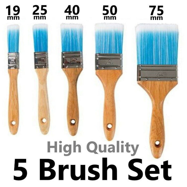 5 Pack Paint Brush Set Varnish Emulsion Wood Stain Lacquer - Synthetic Bristles