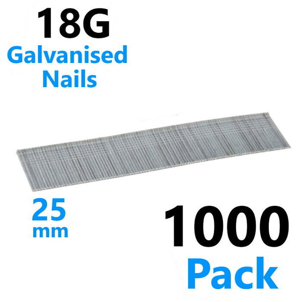 1000 x 18 Gauge Brad Nails Galvanised 18G 180 Shank Air Tacker Gun Fixings 25mm