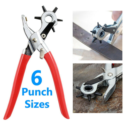 New Revolving Leather Hole Punch Pliers Puncher Leather Cut Belt Eyelet 6 Sizes