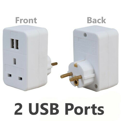 1x UK to EU Euro Europe European Travel Adaptor Power Single Plug 2 USB Ports