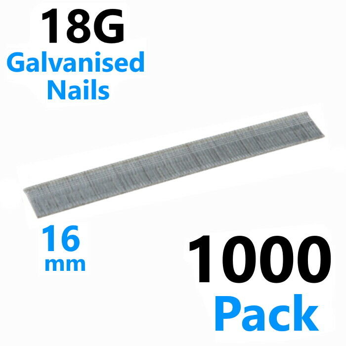 18 Gauge Brad Nails Galvanised Smooth Shank Gun 16,25,32,38,50mm Fixings 1000pc